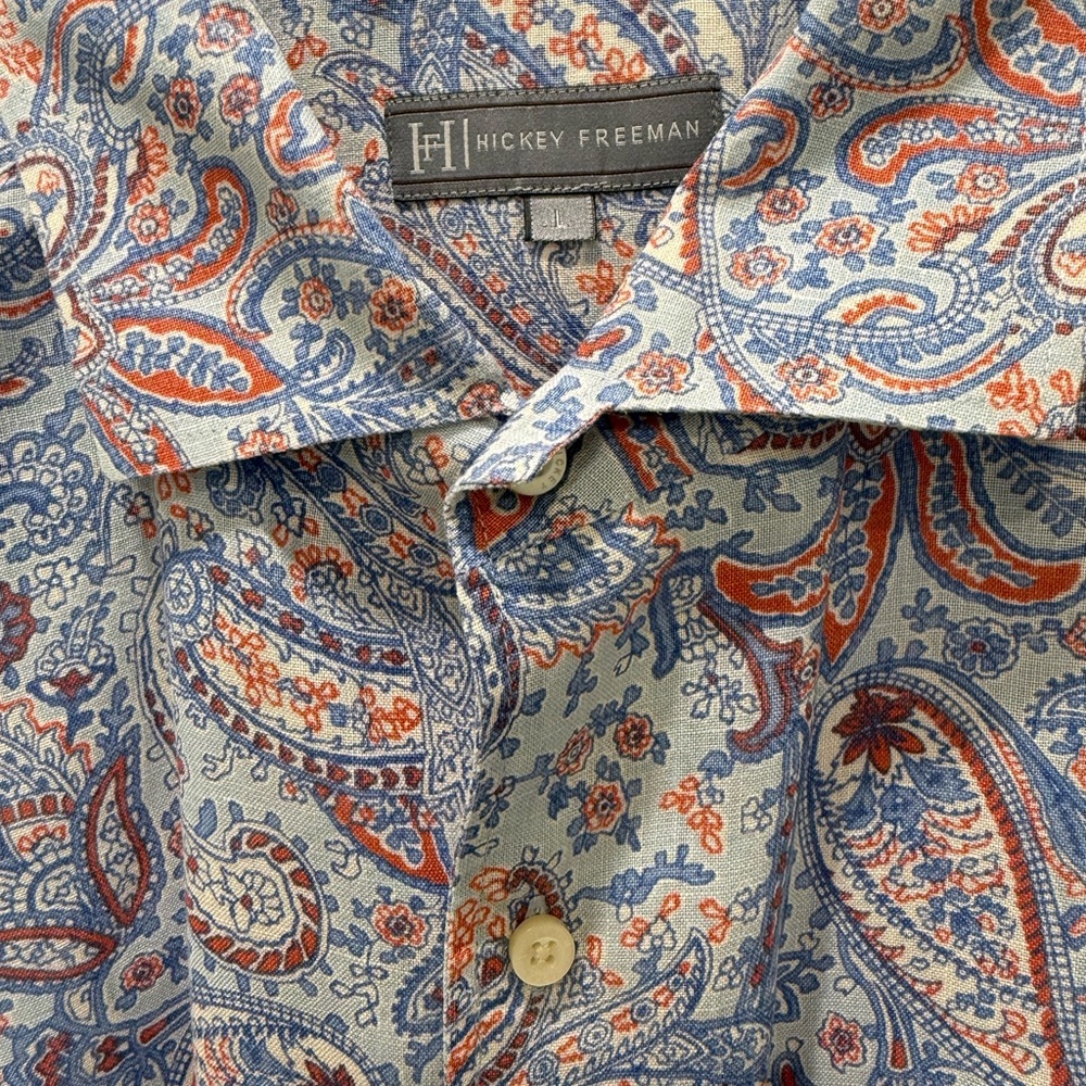Men’s paisley linen shirt Sz L Hickey Freeman